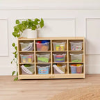 Mobiletto mobile con vassoi e 15 contenitori frontali a vaschetta, 3x4, arredo per bambini