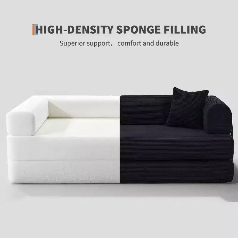 Canapé-lit convertible 4-en-1, matelas de sol pliant en velours côtelé sans cadre de 79 pouces avec oreiller, causeuse sans assemblage pour petit appartement