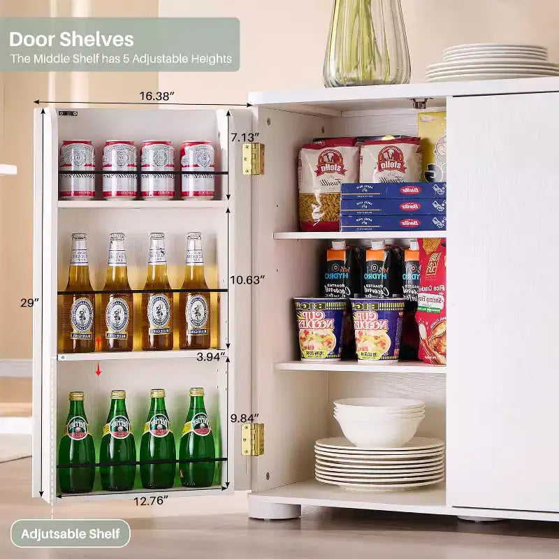 Credenza da cucina con 4 ante e ripiani, grande credenza moderna, mobile contenitore da 66 pollici per angolo caffè