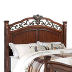 Letto in legno con testiera lavorata color ciliegio scuro