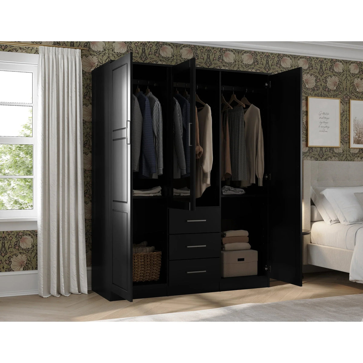 Armadio guardaroba a 3 ante Cosmo Palace Imports in legno massello al 100%, con ante in legno massello o a specchio