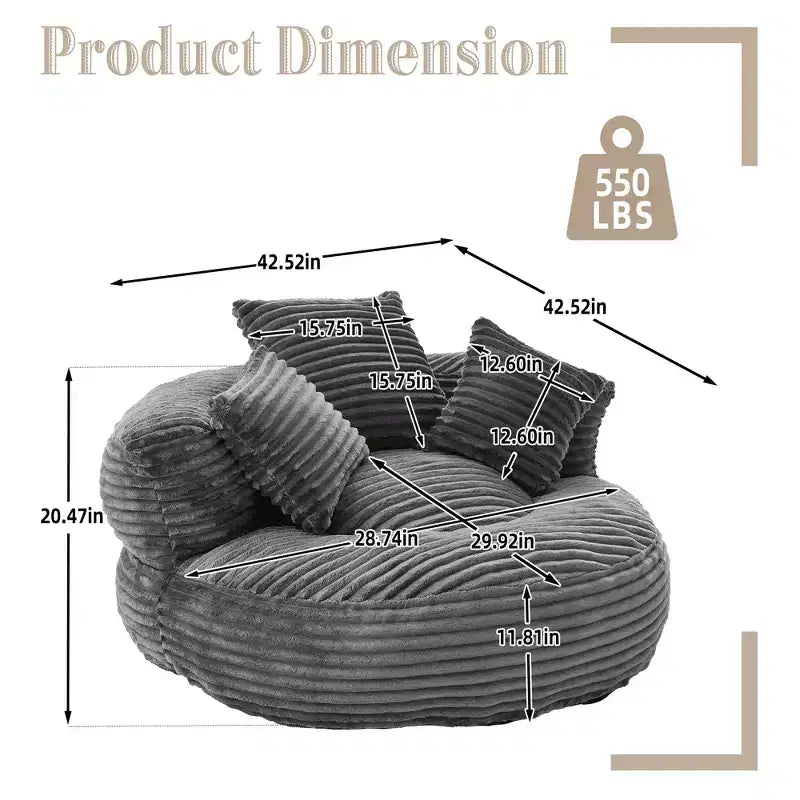 Sitzsack-Sofa für Erwachsene und Kinder, übergroßer Cord-Sitzsack mit 3 Kissen und Armlehne für Wohnzimmer oder Schlafzimmer