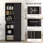 Modern Kitchen Pantry Freestanding Cabinet Cupboard with Doors and Drawer, Adjustable Shelving