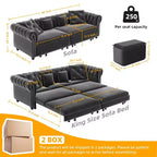 Canapé-lit escamotable et convertible Whisen en velours, format très grand lit, 3-en-1, avec ottoman amovible et design capitonné