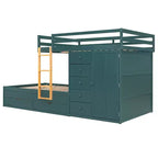 Full over Full Bunk Bed with Storage Wardrobe and Drawers, Full Size Wood Space-Saving Bunk Bed with Guardrail for Apartment, Bedroom