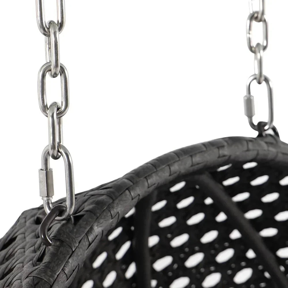 LeisureMod 2 Person Hanging Egg Chair with Stand - Outdoor/Indoor Rattan Wicker Patio Swing Hammock Lounger with Cushions