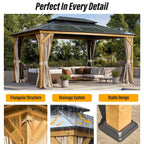 EROMMY Hardtop Gazebo,Outdoor Pergola with Double Roof & Netting & Curtains,Heavy Duty Canopy for Patio, Backyard, Pool party