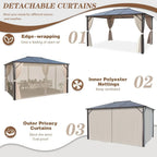 EROMMY Hardtop Gazebo,Outdoor Pergola with Double Roof & Netting & Curtains,Heavy Duty Canopy for Patio, Backyard, Pool party
