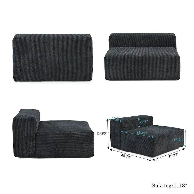 Grand canapé d’angle modulable en velours côtelé, en U, 4 places, avec 2 poufs et 5 coussins
