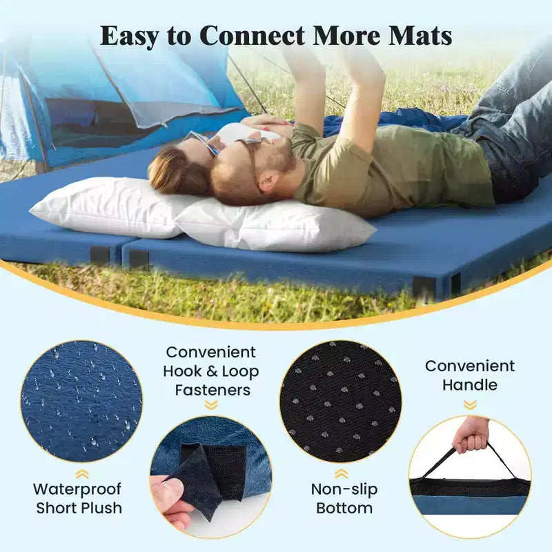 Materasso da campeggio in memory foam Costway con fondo antiscivolo e borsa da viaggio per dormire all’aperto, grigio/blu