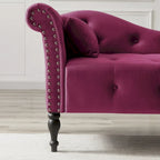 Chaise longue moderna da 60,6" in velluto con bottoni trapuntati, gambe in legno massello e borchie decorative