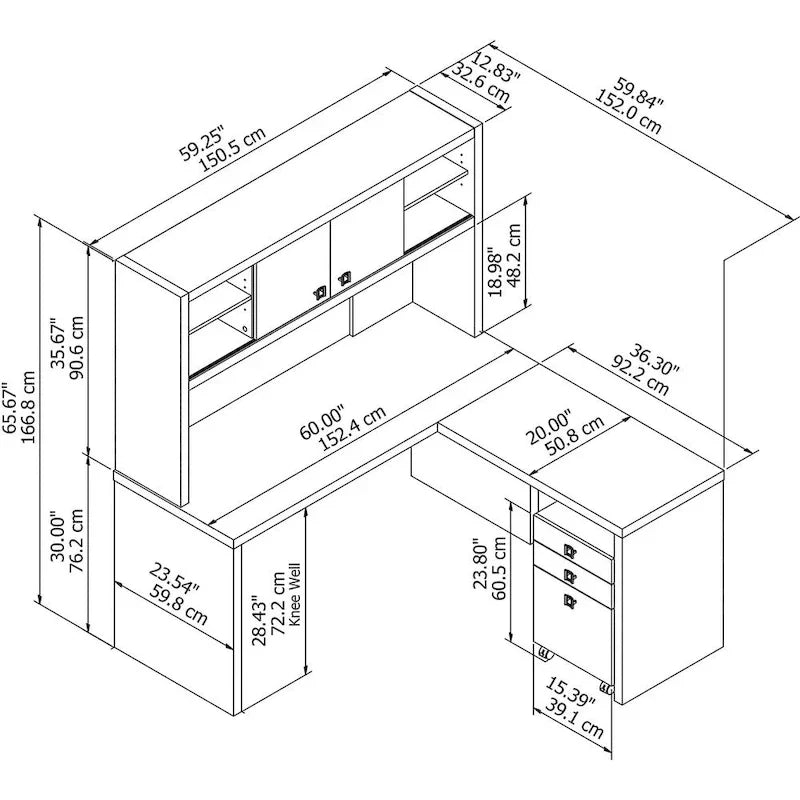 Bureau d’angle Echo en L avec surmeuble et tiroirs