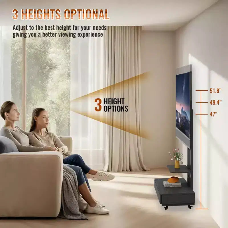 Meuble TV pour téléviseurs de 32 à 75 pouces, chariot TV mobile à hauteur réglable avec tiroir et roulettes pour le salon, la chambre et le bureau - ModernLuxe
