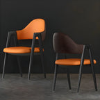 Modern Leather Curved Open Back Arm Dining Chair