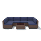 Ensemble de canapé modulaire d’extérieur rembourré en osier et acier, 7 pièces