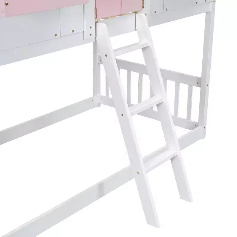 Letto a soppalco matrimoniale singolo a forma di casetta, letto rialzato in legno tipo casetta con scaletta e sponde di sicurezza per bambini