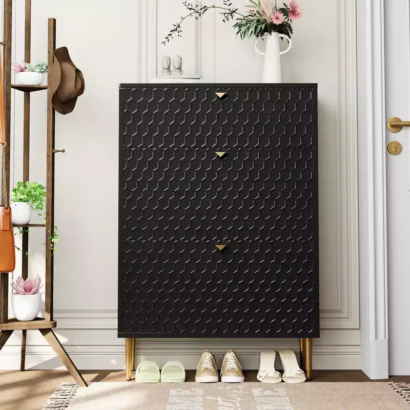 Meuble de rangement à chaussures CLIHOME pour entrée, 24 paires, avec tiroirs basculants, étagère et placard
