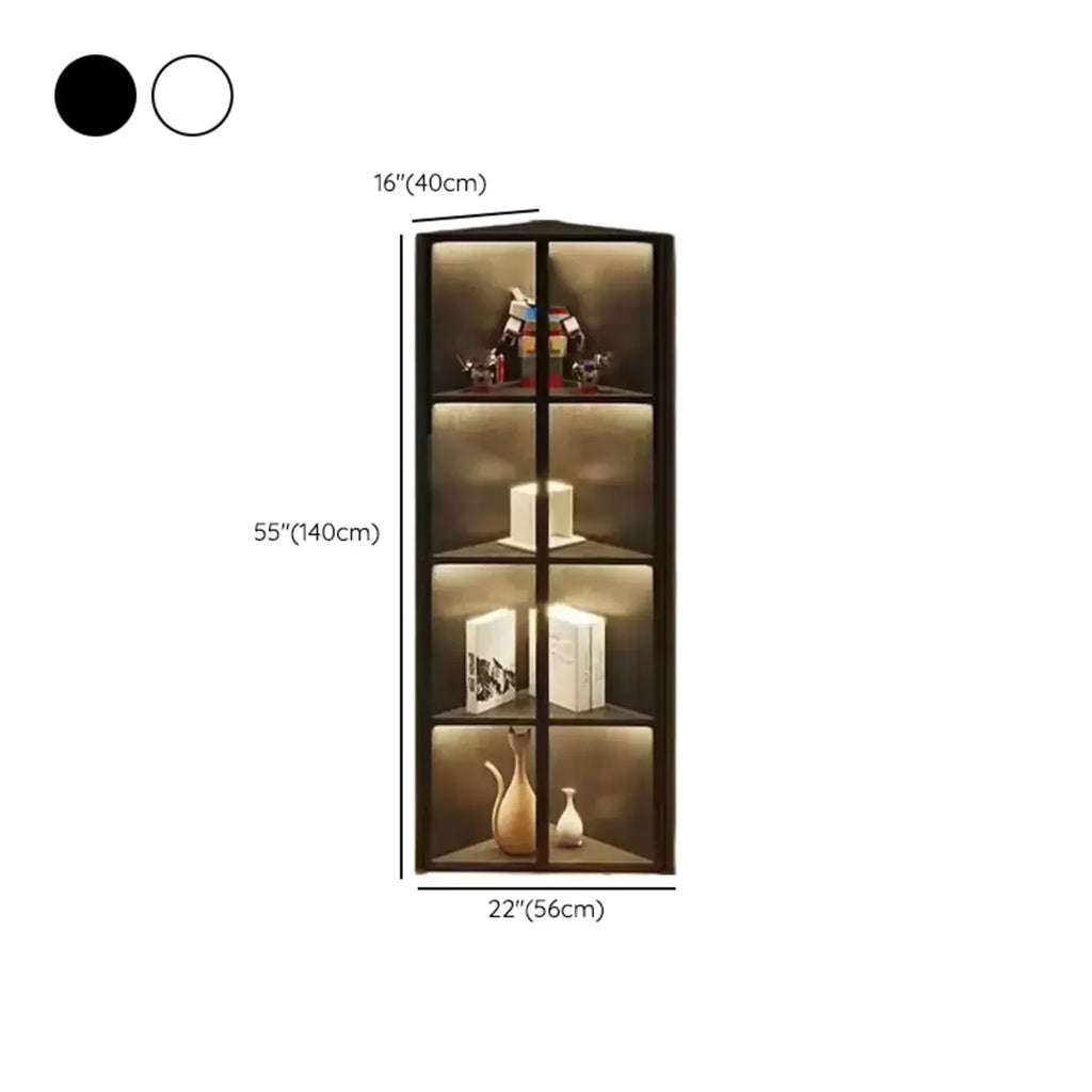 Mobile angolare moderno da esposizione in metallo e legno grigio con anta in vetro