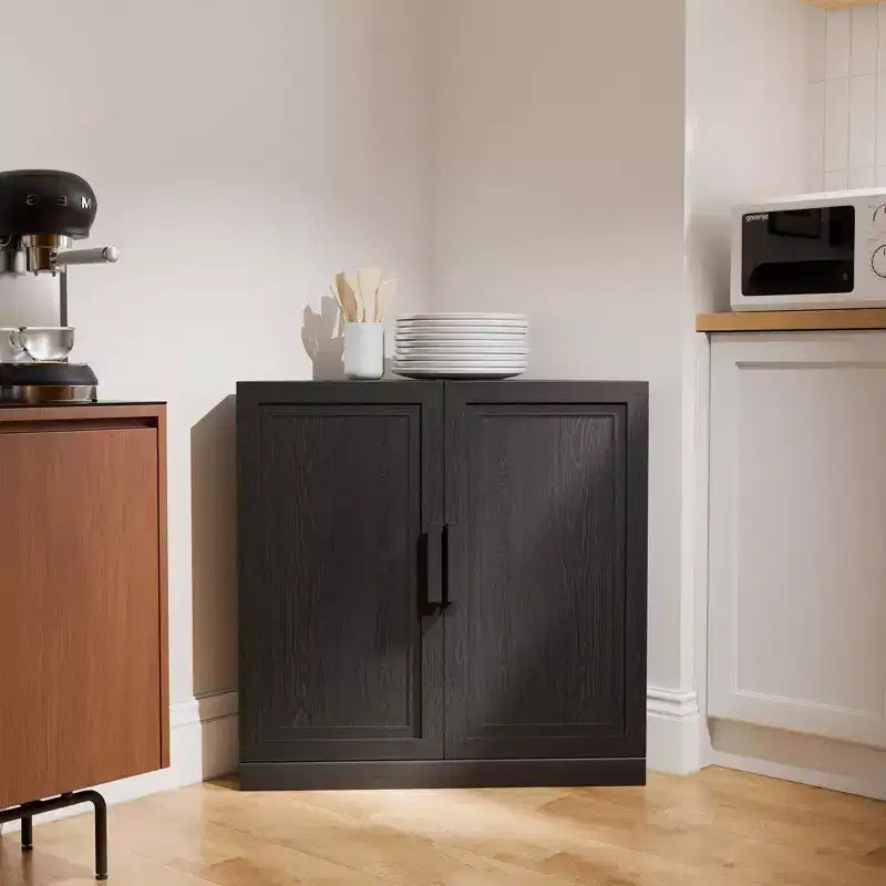 Meuble d’angle Dovelina avec étagères réglables, buffet, meuble à vin et meuble de cuisine et de salle à manger avec portes en bois - 31 po H x 31 po L, 36 po H x 31 po L