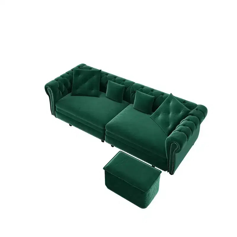 Canapé-lit escamotable et convertible Whisen en velours, format très grand lit, 3-en-1, avec ottoman amovible et design capitonné