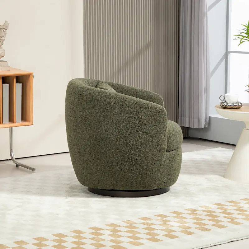 Fauteuil tonneau pivotant rembourré avec rangement, chaise d’appoint moderne pour salon, chambre, bureau ou coin lecture