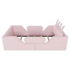 Letto a piattaforma singolo Whisen, struttura imbottita per letto a terra per bambini con cuscino a forma di coniglio e sponde laterali rimovibili