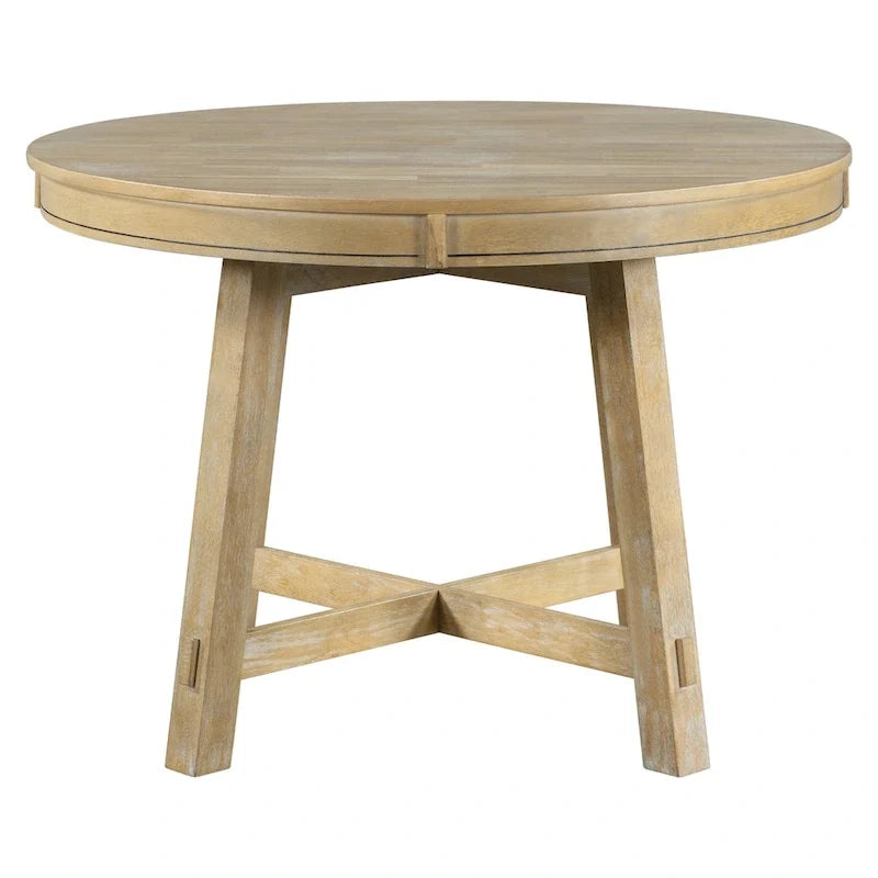 Farmhouse Round Extendable Dining Table with 16 Leaf Wood Kitchen Table