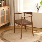 Sedia da pranzo scandinava in legno curvato con seduta intrecciata e braccioli