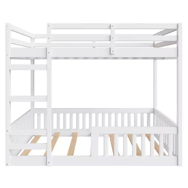 Letto a castello in legno matrimoniale sopra matrimoniale con scala e sponde di sicurezza, letto a castello matrimoniale basso con rete a doghe