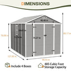 Abri de rangement extérieur en plastique et résine tout temps avec plancher, remise à outils Spire, 6 pi x 4 pi/6 pi x 8 pi/8 pi x 6 pi/8 pi x 10 pi