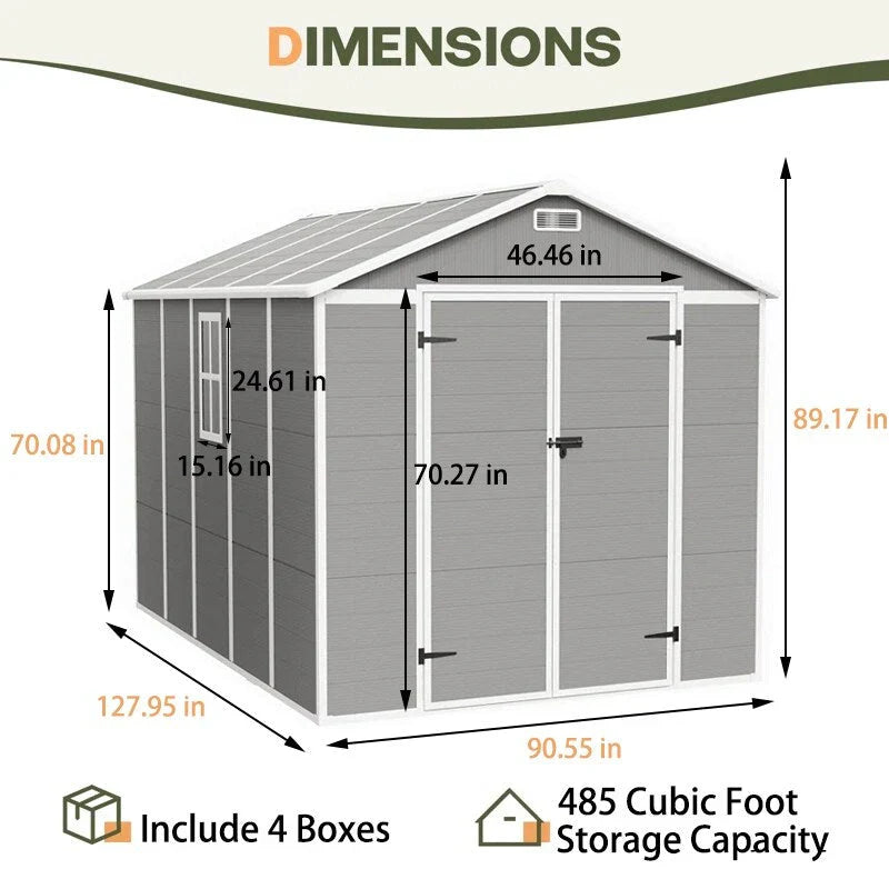 Abri de rangement extérieur en plastique et résine tout temps avec plancher, remise à outils Spire, 6 pi x 4 pi/6 pi x 8 pi/8 pi x 6 pi/8 pi x 10 pi
