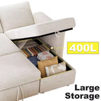 Dyonery 81-Sitzer-Schlafsofa, L-förmiges Ausziehsofa mit wendbarer Recamiere mit Stauraum, USB-Anschluss und verstellbarer Rückenlehne