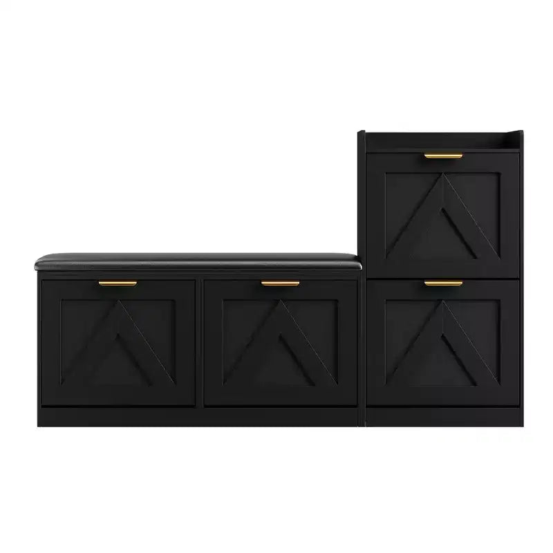 Meuble à chaussures de style maison de campagne avec banc, 4 tiroirs basculants, organisateur de rangement pour chaussures d’entrée avec assise rembourrée confortable, banc à chaussures autoportant