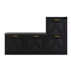 Meuble à chaussures de style maison de campagne avec banc, 4 tiroirs basculants, organisateur de rangement pour chaussures d’entrée avec assise rembourrée confortable, banc à chaussures autoportant