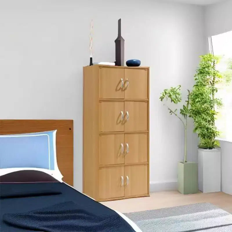 Bibliothèque-armoire de rangement polyvalente fermée Hodedah HID44, robuste, à 8 portes, à poser au sol, pour la maison et le bureau, finition bois de hêtre