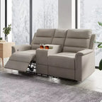 Beige/Gray Tech Fabric Reclining Loveseat Sofa, 2-Seat, Adjustable Backrest & Footrest