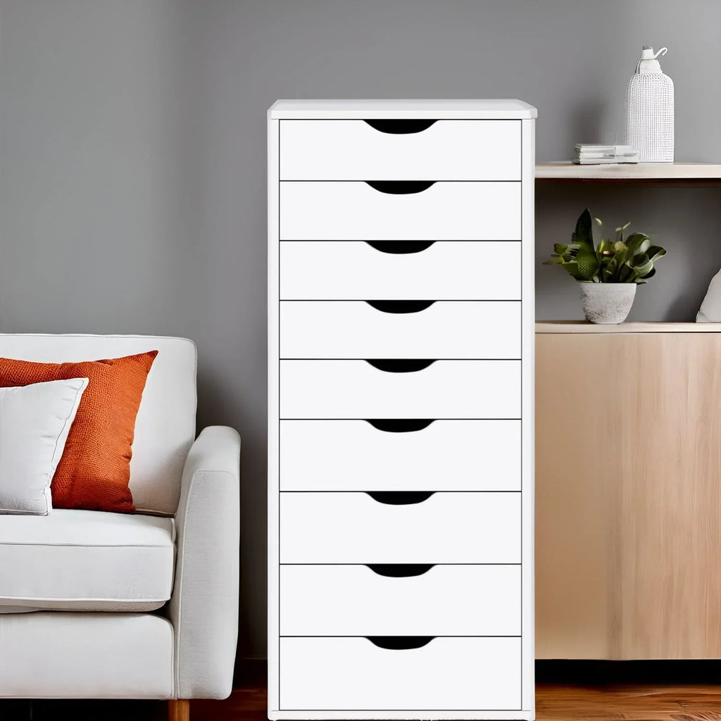 Meuble étroit en bois à 9 tiroirs avec tiroirs à coulissement fluide et étagère de rangement supérieure