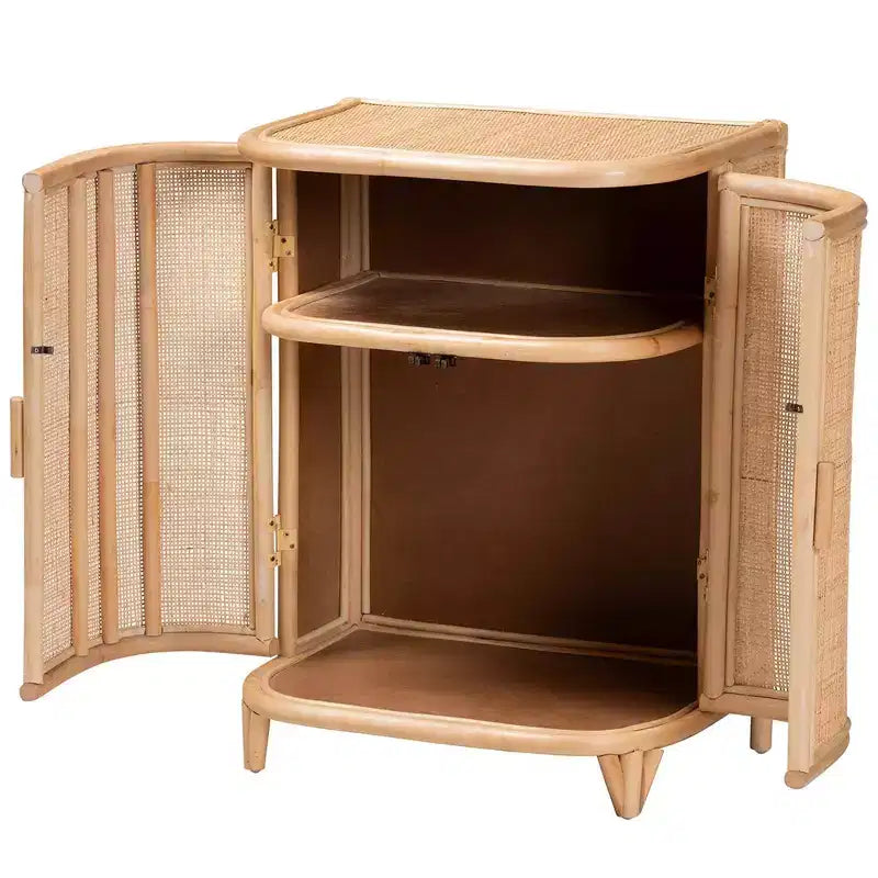 Mobile contenitore in rattan naturale bali & pari Yanka, naturale: lavorato a mano, 2 ripiani, design bohémien