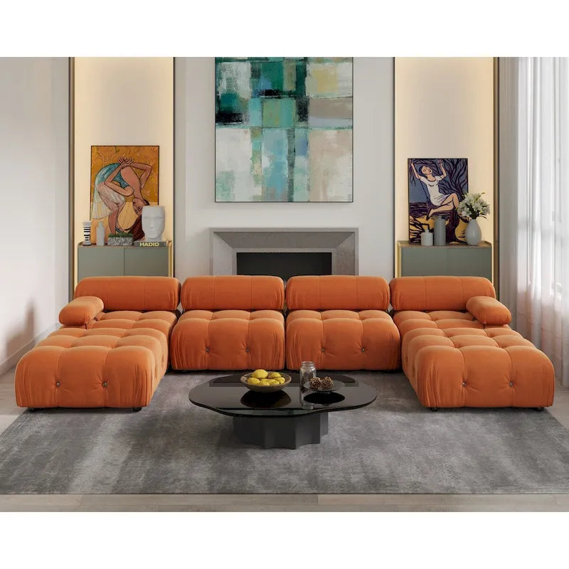 Divano modulare componibile trasformabile da 138", divani in velluto minimalisti a U
