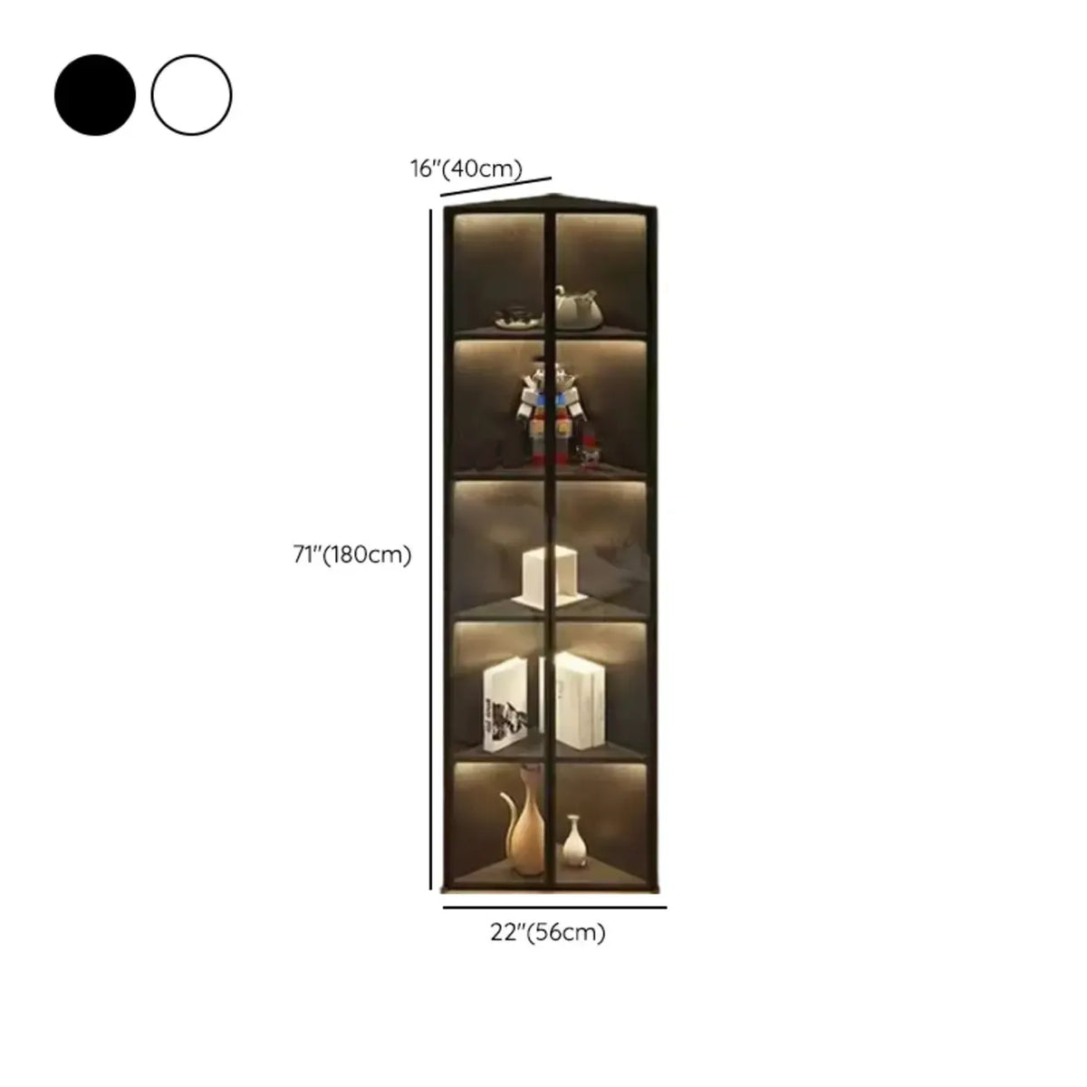 Mobile angolare moderno da esposizione in metallo e legno grigio con anta in vetro
