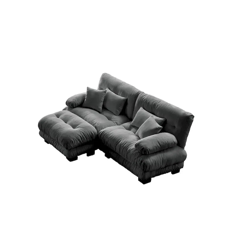 Canapé deux places modulable en L en chenille avec coussins lombaires
