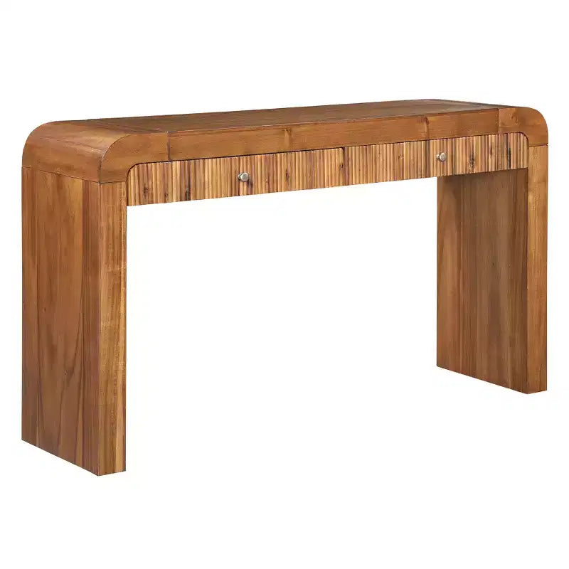 Table console rustique Whisen, table d’entrée et table d’appoint avec façade de tiroir cannelée