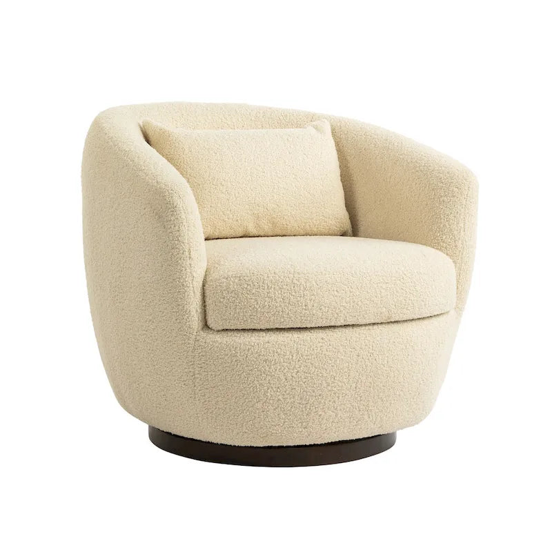 Fauteuil tonneau pivotant rembourré avec rangement, chaise d’appoint moderne pour salon, chambre, bureau ou coin lecture