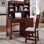 Scrivania moderna in legno per home office Okak con piano/sedia e libreria, scrivania da studio con spazio per adolescenti e studenti, per studio e ufficio