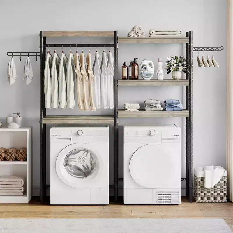 Scaffale sopra lavatrice, scaffale portaoggetti a 5 ripiani per asciugatrice con altezza regolabile, scaffale da bagno salvaspazio per bagno e lavanderia
