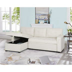 Divano componibile reversibile trasformabile con letto estraibile, chaise longue con contenitore nascosto e gambe resistenti