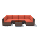 Ensemble de canapé modulaire d’extérieur rembourré en osier et acier, 7 pièces