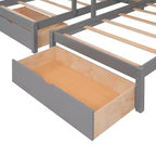 Lit superposé Whisen avec lit double au-dessus de deux lits une place, lit superposé triple en bois avec tiroirs et barrières de sécurité