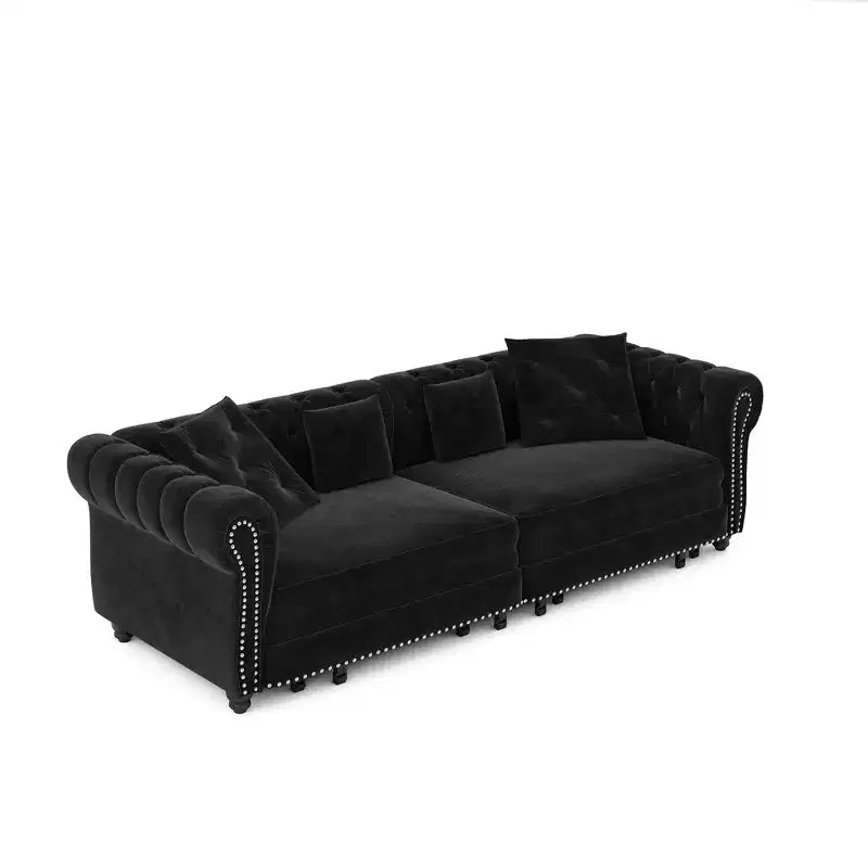 Canapé-lit escamotable et convertible Whisen en velours, format très grand lit, 3-en-1, avec ottoman amovible et design capitonné