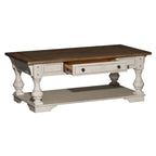 Table basse Morgan Creek blanc antique avec accents brossés couleur tabac